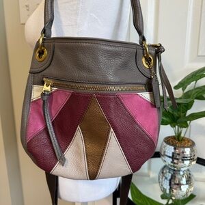 Fossil Grey/Pink Leather Shoulder Bag